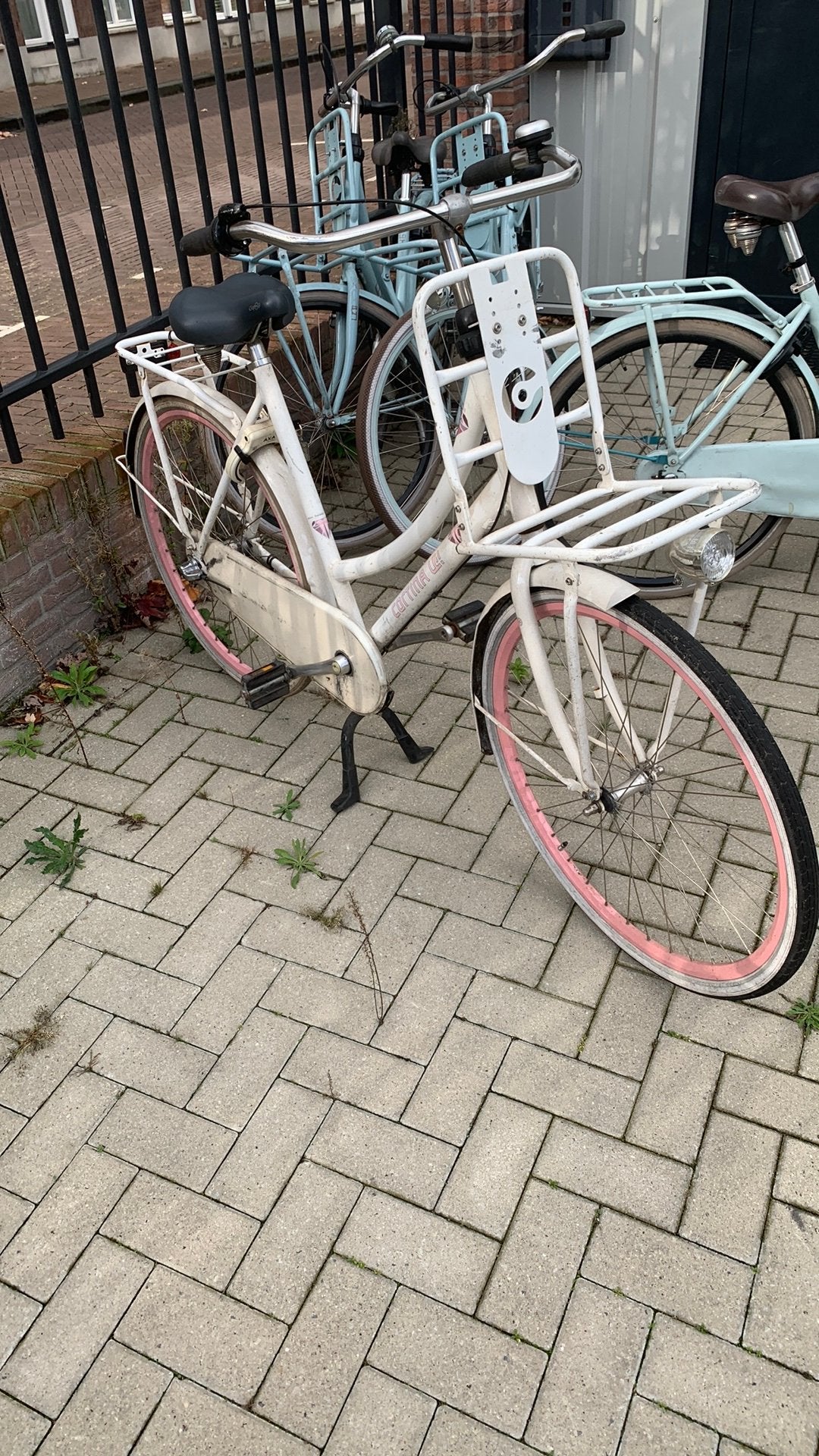 Witte Cortina u4 transportfiets met roze velgen, Overige merken, Gebruikt, Versnellingen, Ophalen of Verzenden