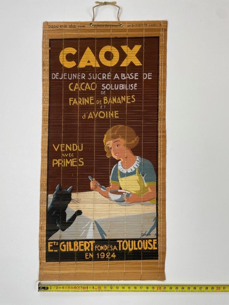 reklame pochoir op bamboo matje voor een chocolade drank, Ophalen of Verzenden, Gebruikt, Reclamebord