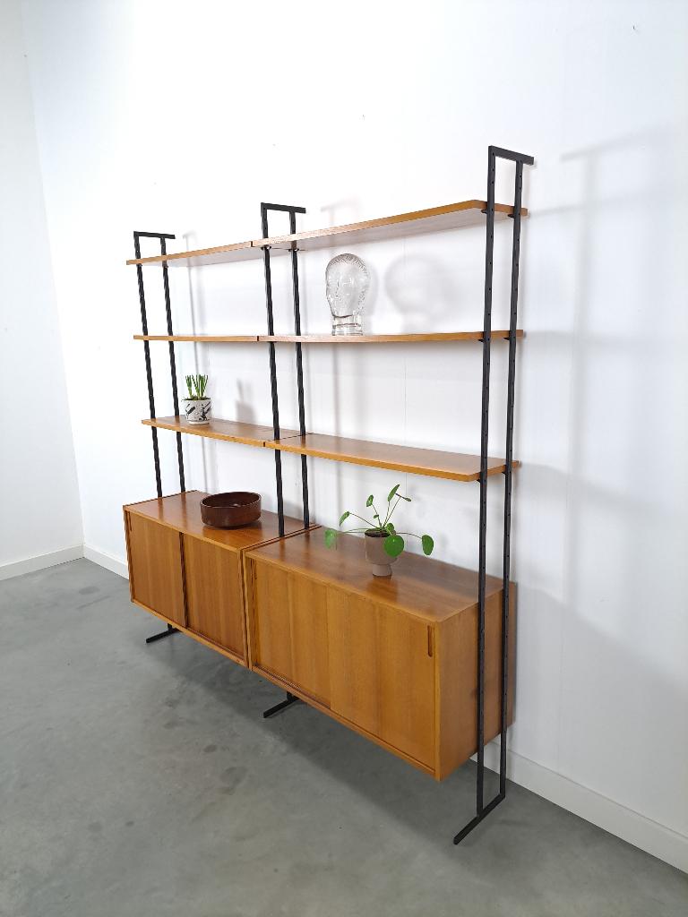 Vintage modulair Omnia wandsysteem, Hilker, teak staal, Huis en Inrichting, 150 tot 200 cm, Ophalen of Verzenden, Overige houtsoorten