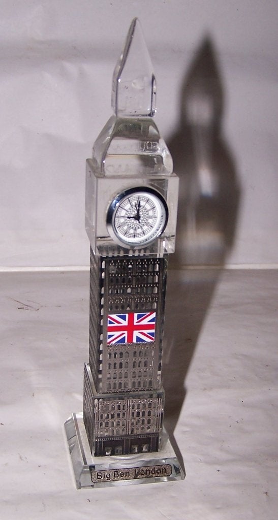 Kristallen Big Ben met werkende klok. H. 18cm. Nieuwstaat., Antiek en Kunst, Ophalen of Verzenden