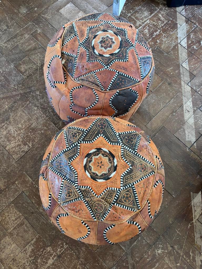 Marokaanse poefjes leer, Ophalen, Gebruikt, Leer, 50 tot 75 cm