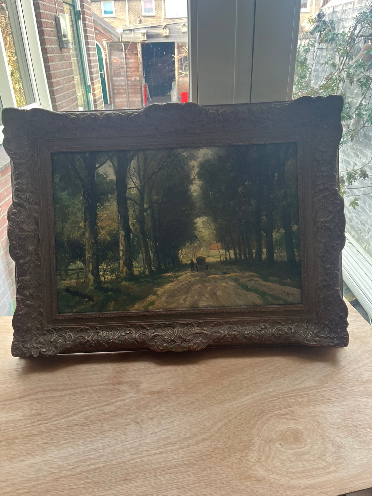 Schilderij Oprijlaan, Antiek en Kunst, Paneel, Ophalen of Verzenden, Landschap, Olieverf