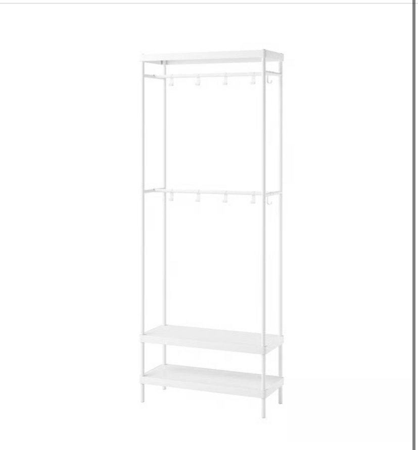 IKEA MACKAPÄR Kapstok met schoenenopberger, wit, Ophalen, Gebruikt, 200 cm of meer, Metaal
