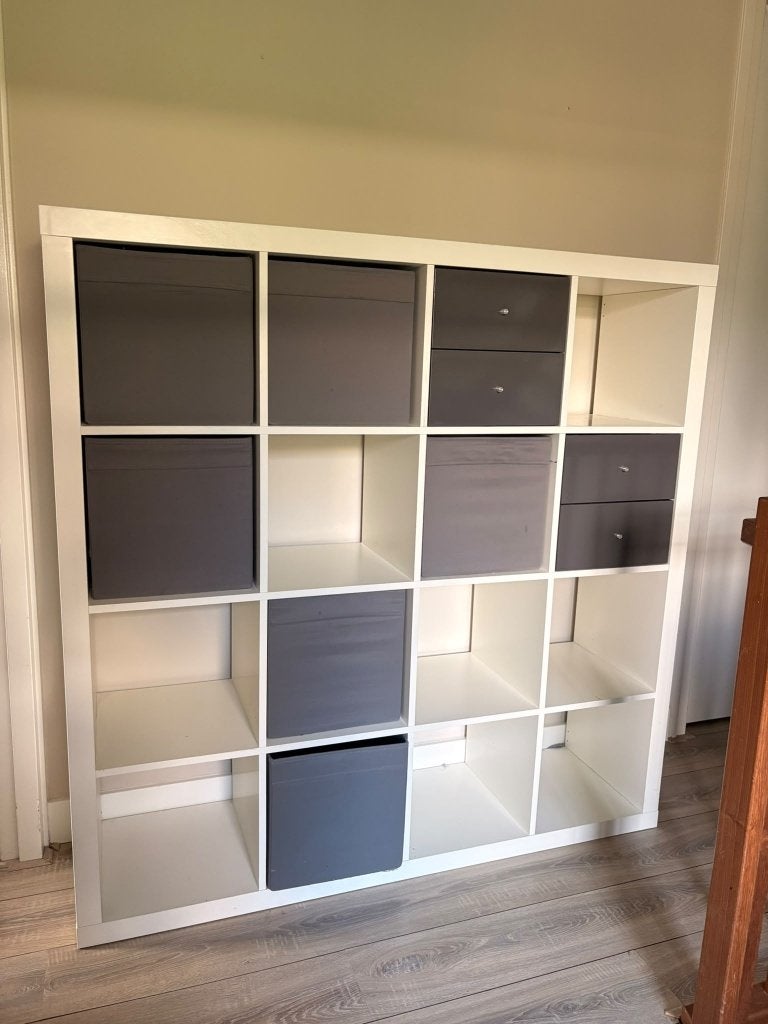 IKEA Kallax vakkenkast 4x4 (wit) incl. opbergdozen en lades, Ophalen, Gebruikt, 1 of 2 laden, 100 tot 150 cm