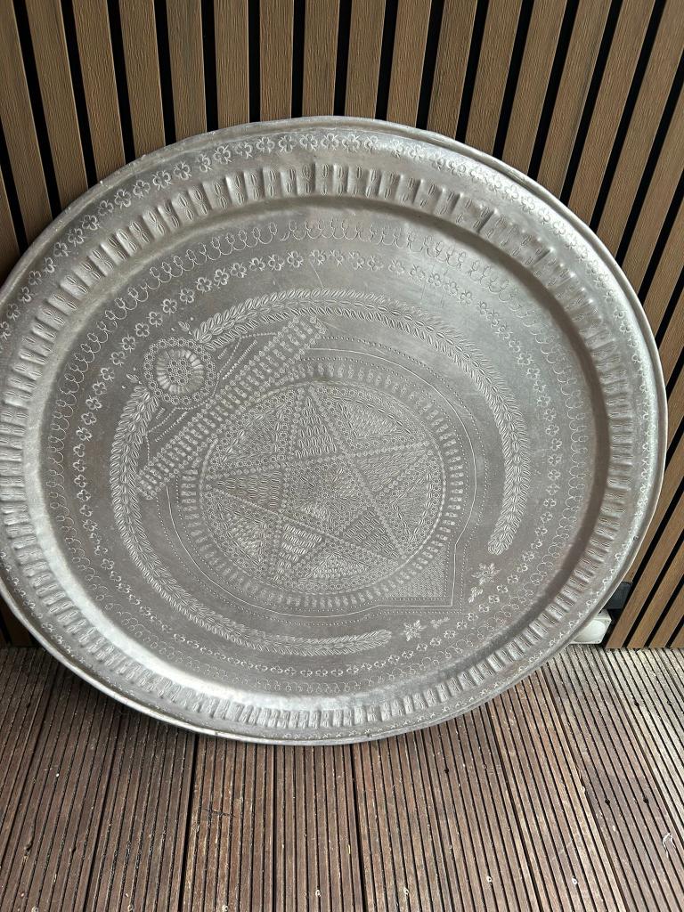Vintage Marokkaans dienblad diameter 105 cm, Ophalen, Zo goed als nieuw, Rond, Metaal