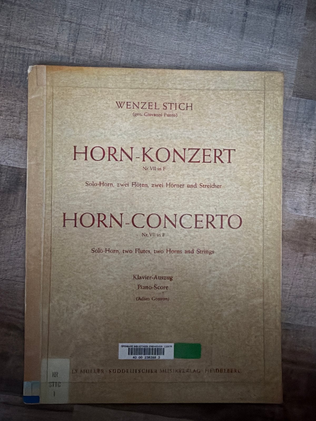 Wenzel Stich Hoornconcert Nr. VII in F - Piano-Score, Ophalen of Verzenden, Gelezen, Instrument