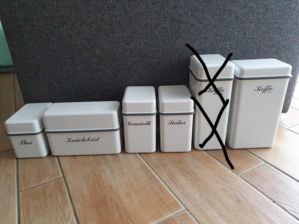 Vintage Coppia voorraadbussen - Set van 5, Huis en Inrichting, Kunststof, Ophalen of Verzenden, Wit, Overige merken