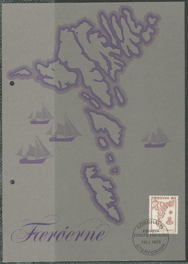 FAROER 1975 90ø Landkaart op Voorpagina van ’n album uitgege, Verzenden, Denemarken, Gestempeld