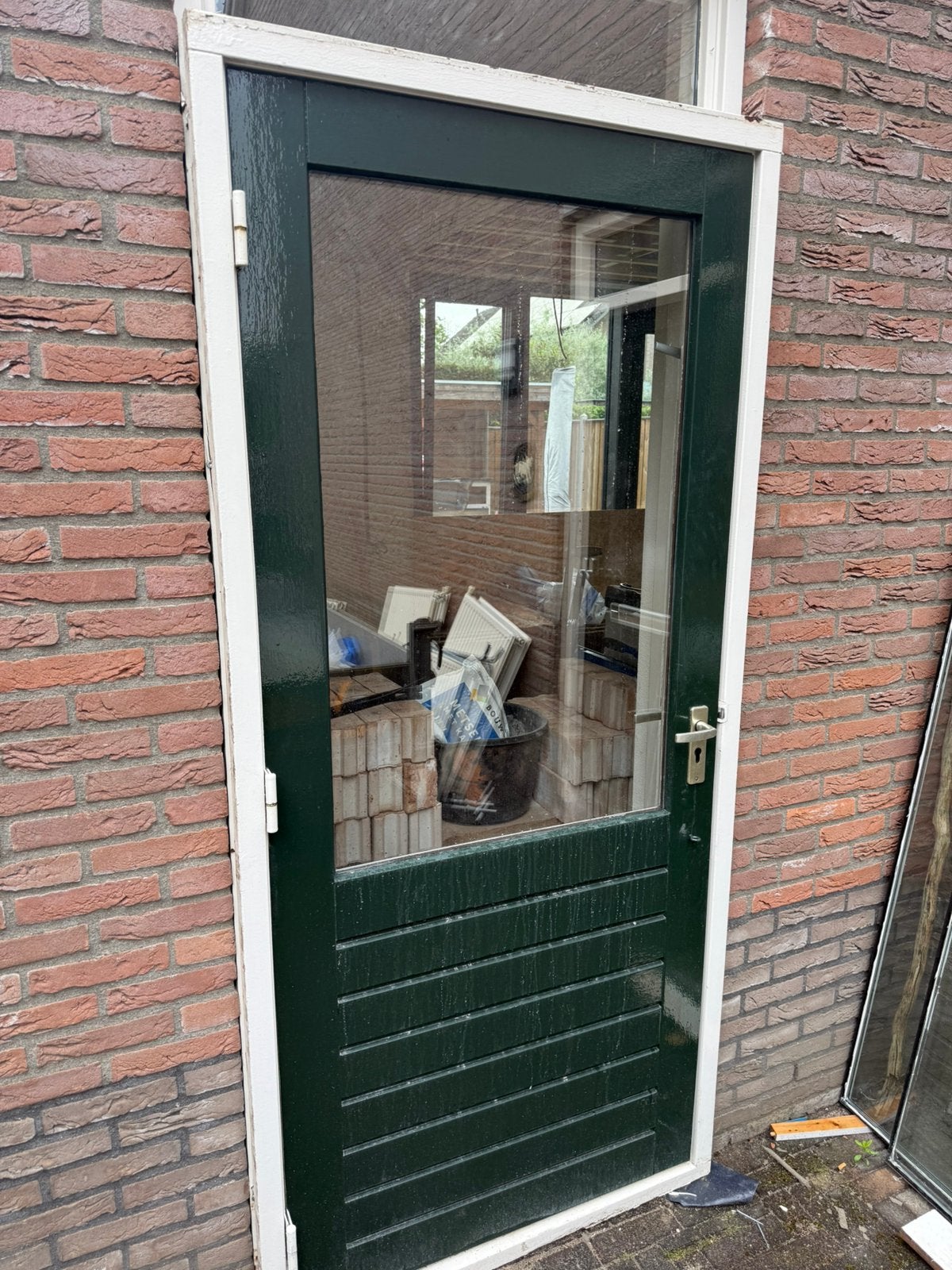 Hardhouten buitendeur incl kozijn, Doe-het-zelf en Verbouw, Kozijnen en Schuifpuien, Gebruikt, Deurkozijn, Inclusief glas, Hout