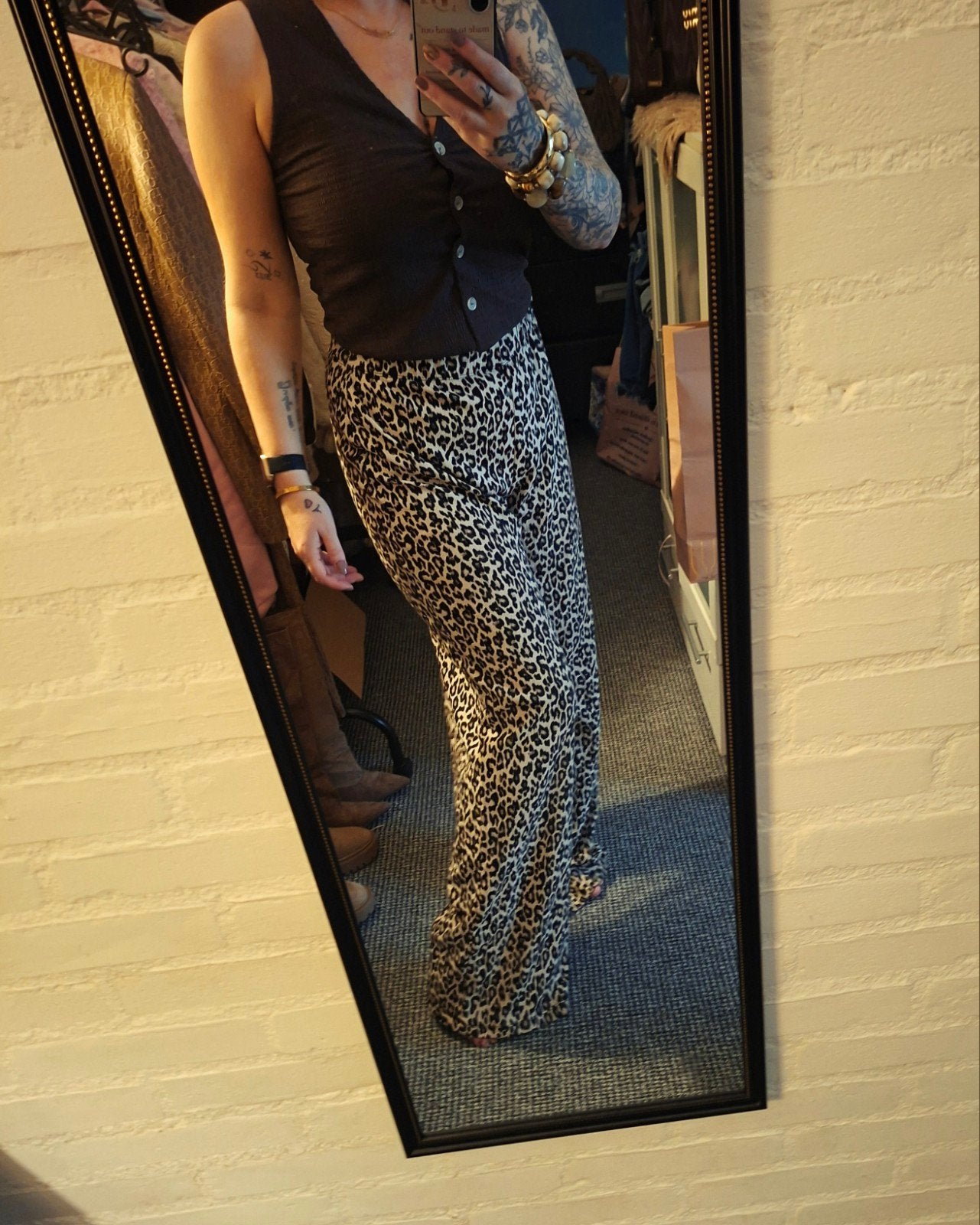 Leopard print broek, Beige, Maat 42/44 (L), Ophalen of Verzenden, Lang