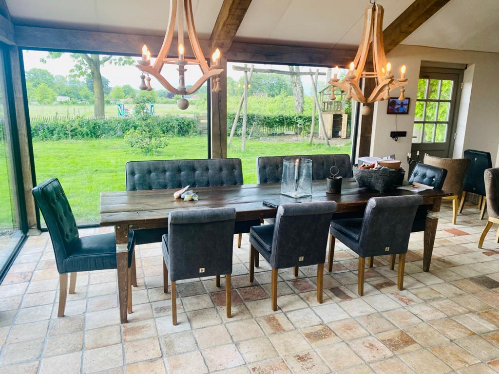 10 Rivièra Maison eetkamerstoelen - Pellini leer, Huis en Inrichting, Stoelen, Ophalen, Gebruikt, Overige kleuren, Leer