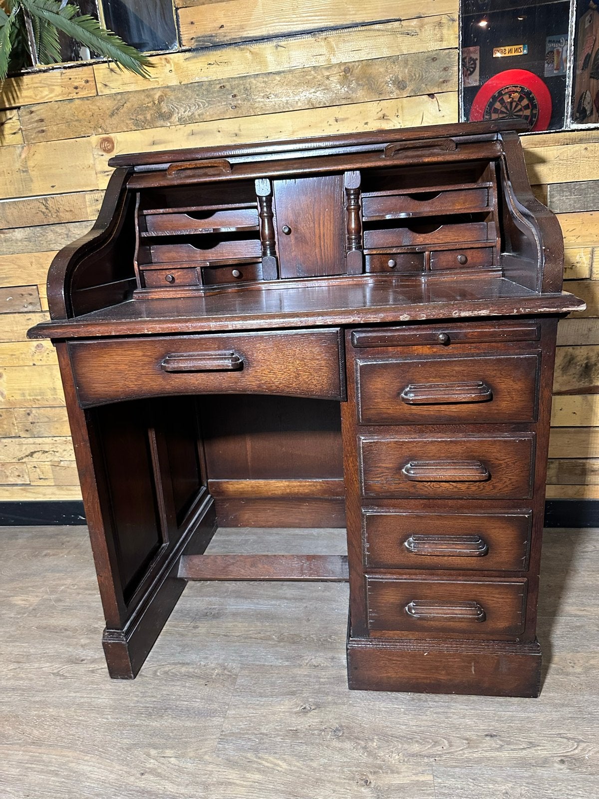 Antiek Eiken Roltop Bureau met Lades, Antiek en Kunst, Ophalen of Verzenden
