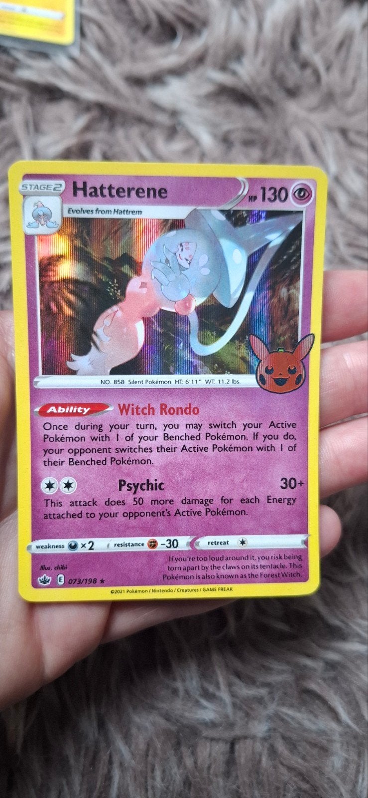 Hatterene Holo Trick or Trade, Ophalen of Verzenden, Zo goed als nieuw, Losse kaart, Foil