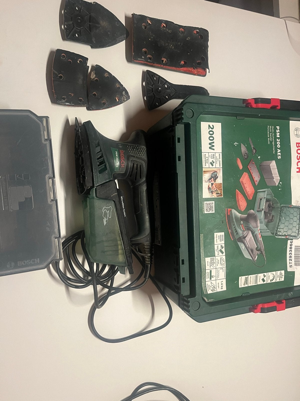 Bosch PSM 200 AES Multi-/Vlakschuurmachine - 200W, Doe-het-zelf en Verbouw, Ophalen, Gebruikt, Minder dan 600 watt, Vlakschuurmachine