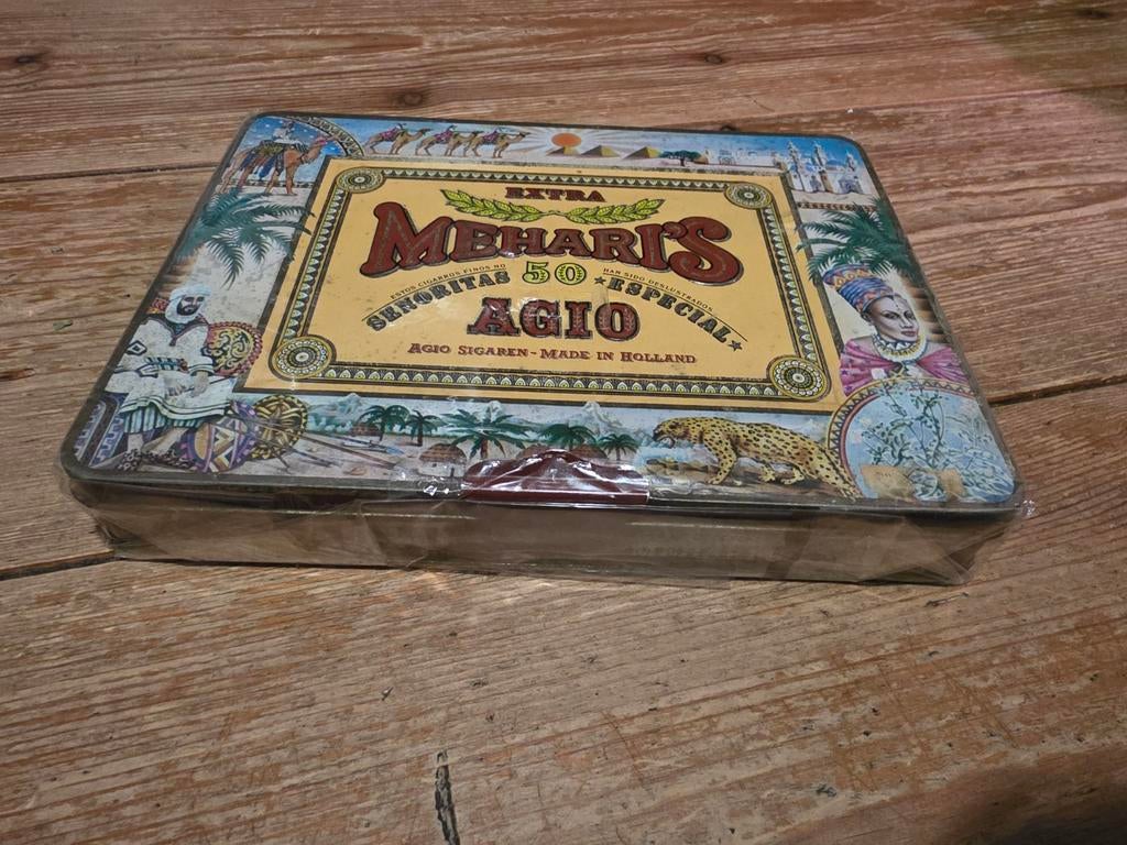 Vintage Agio Meharis sigarenblik, Ophalen of Verzenden, Gebruikt, Overige, Van Nelle
