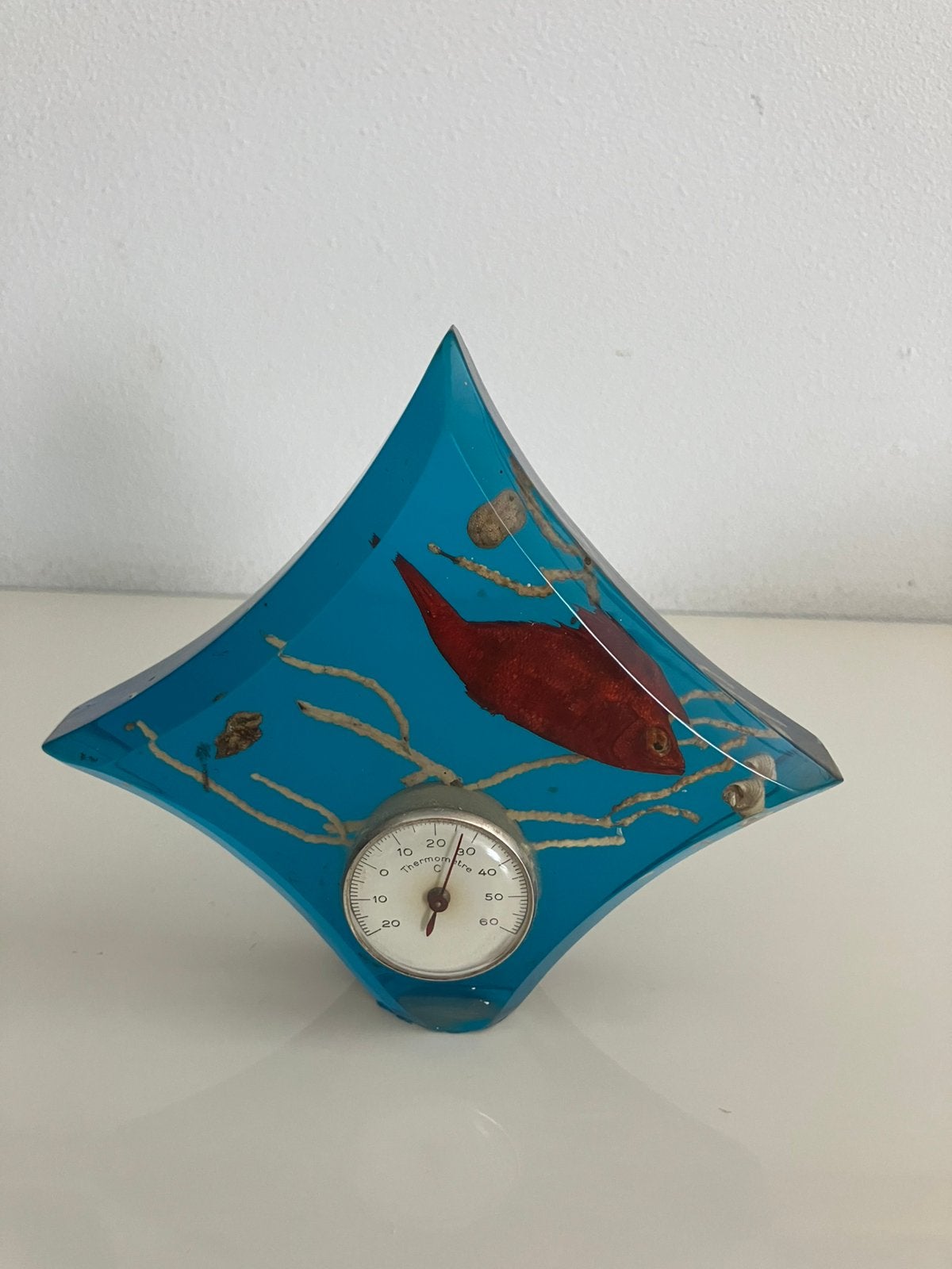 Vintage thermometer lucitehars vis zeewier schelp 12*14, Antiek en Kunst, Ophalen of Verzenden
