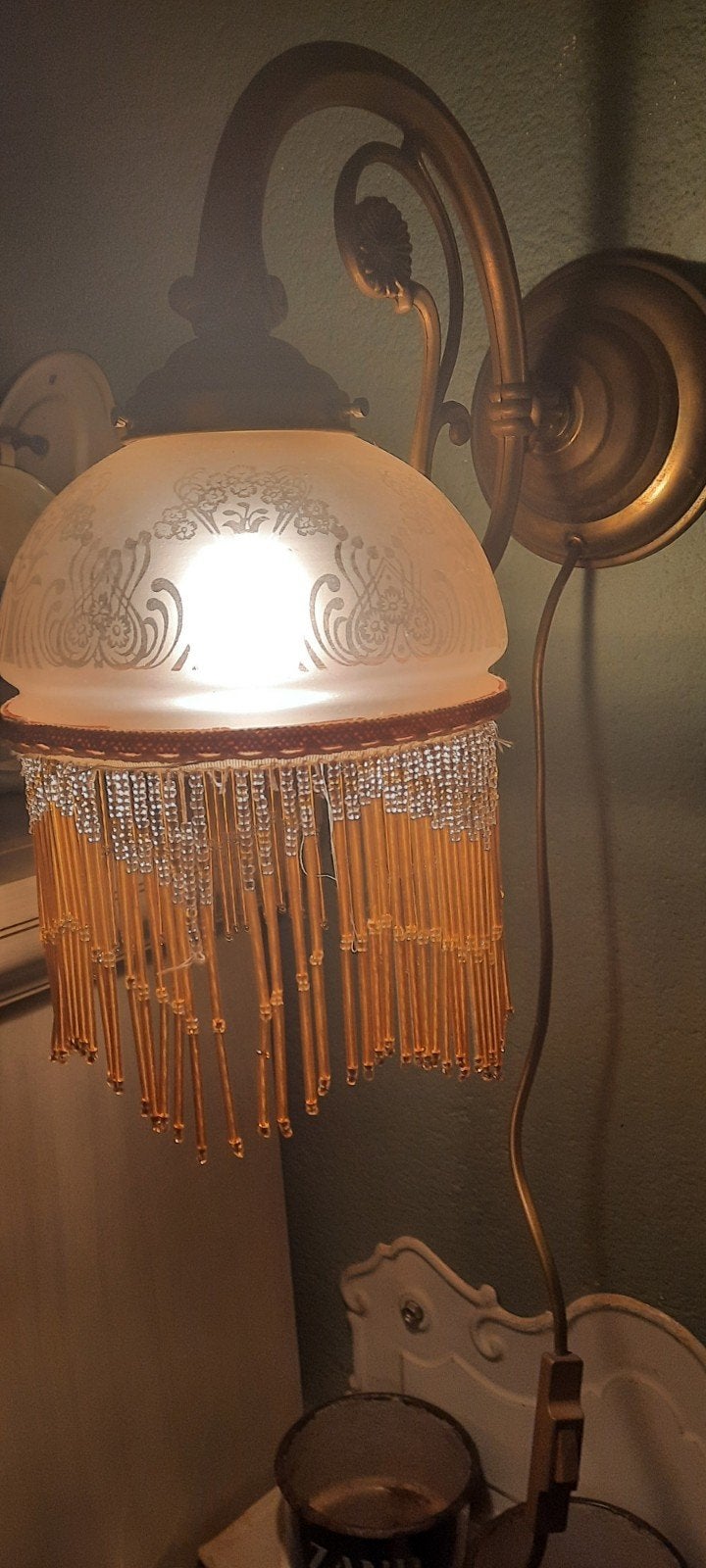 Vintage Wandlamp met Kralen en Geëtst Glas, Ophalen