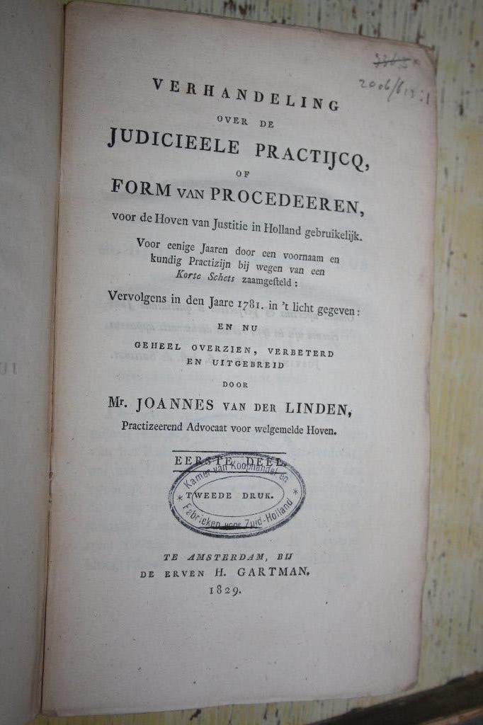 Verhandeling over de judicieele practijcq J vd Linden 1829, Ophalen of Verzenden