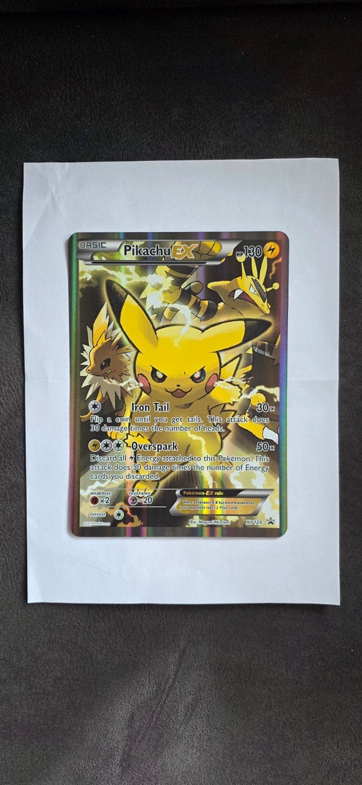 JUMBO (oversized) Pokémon Pikachu EX XY124, Ophalen of Verzenden, Zo goed als nieuw, Losse kaart, Foil