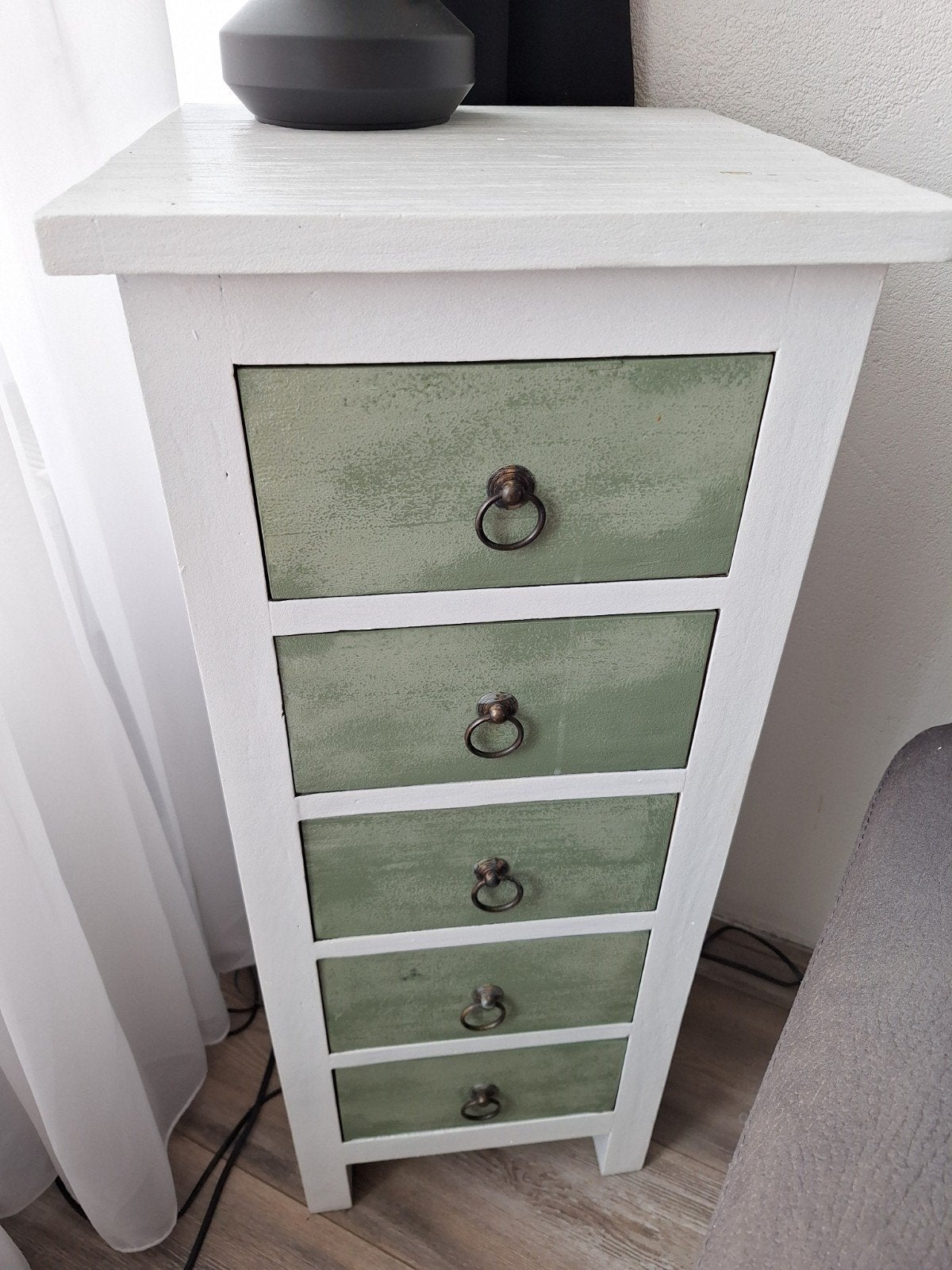 Vintage ladekastje met 5 laden - Groen/Wit, Minder dan 50 cm, Gebruikt, 5 laden of meer, 100 tot 150 cm