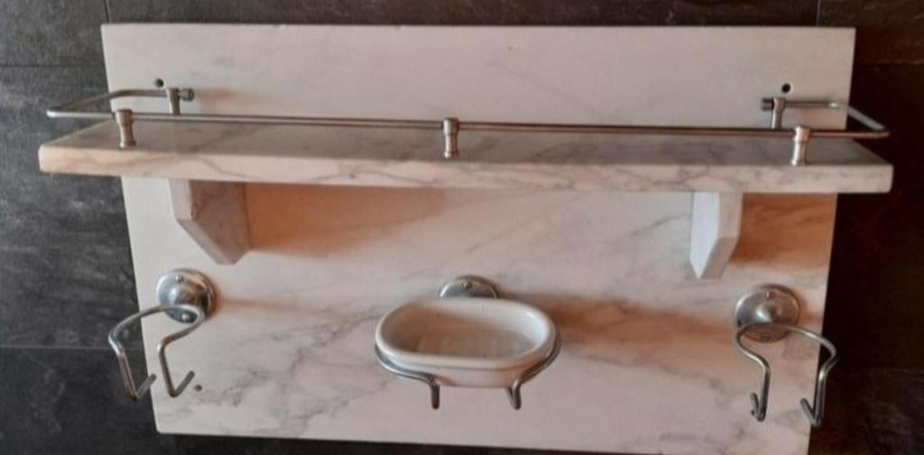 Antiek marmeren wandplaat met planchet (brocante), Ophalen of Verzenden