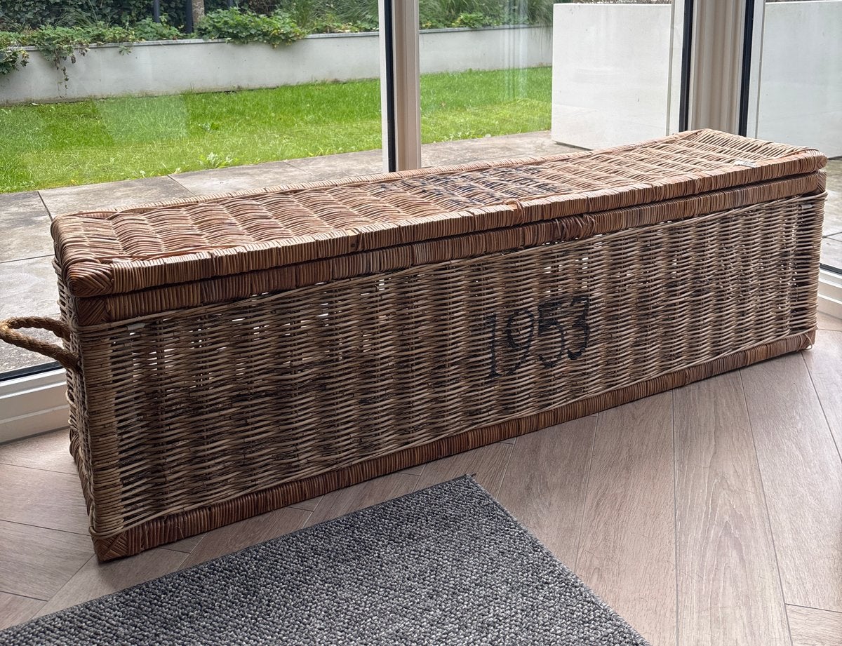 Grote rieten mand met deksel - Opbergmand, Ophalen, Overige materialen, Minder dan 50 cm, Gebruikt