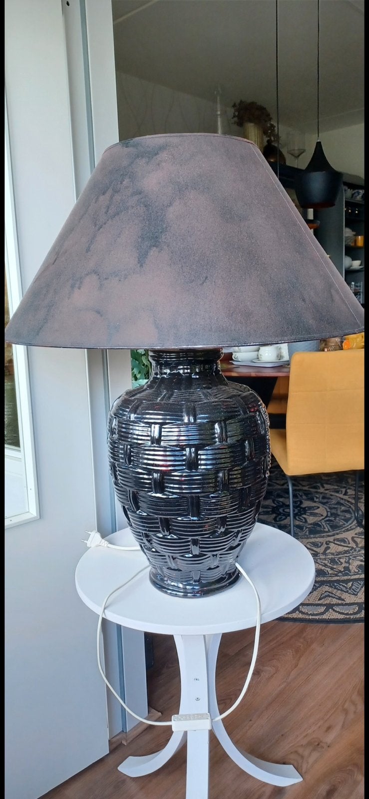 Grote vintage lamp met bewerkte voet, Ophalen, Gebruikt, Vintage, Keramiek