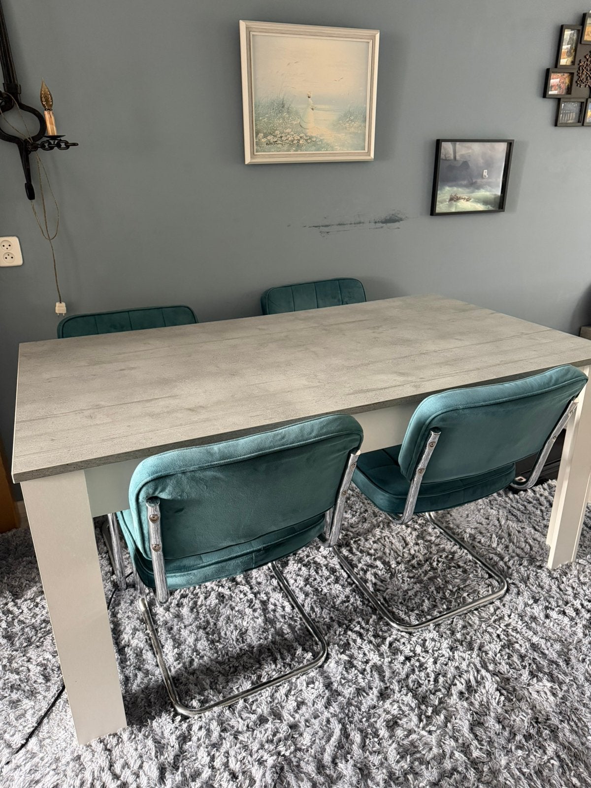 Concrete Look Dining Table Set and Velvet chairs, Ophalen, Zo goed als nieuw, 4 tot 6 stoelen