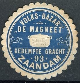 1890 Recamelabel Volksbazar Magneet Zaandam(VK-13), Ophalen, Zo goed als nieuw
