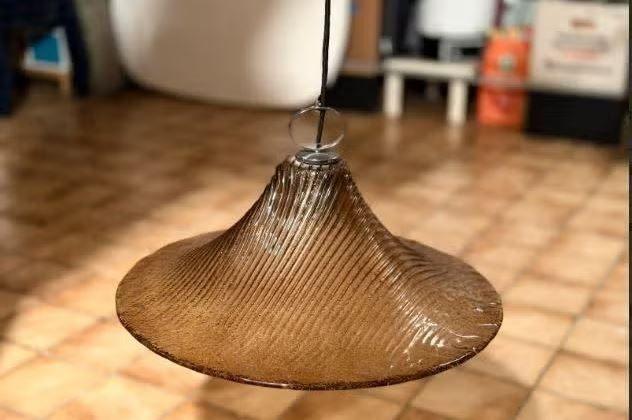 vintage hanglamp Peill & Putzler 70er amber, Ophalen, Zo goed als nieuw, Glas, 70er design