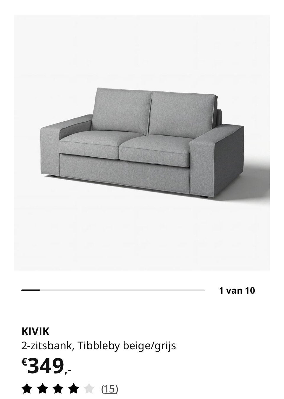 IKEA KIVIK 2-zitsbank, grijs, Ophalen, 150 tot 200 cm, Tweepersoons, 75 tot 100 cm