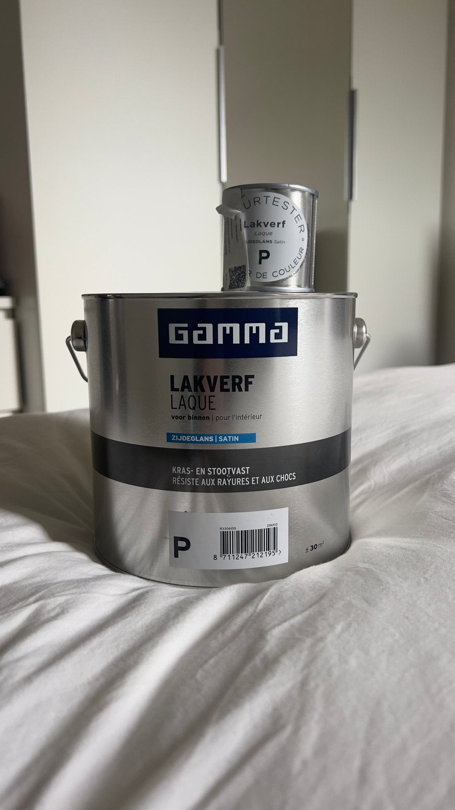 Ongeopende cream pearl zijdeglans gamma verf - 2,5L, Ophalen, Zo goed als nieuw