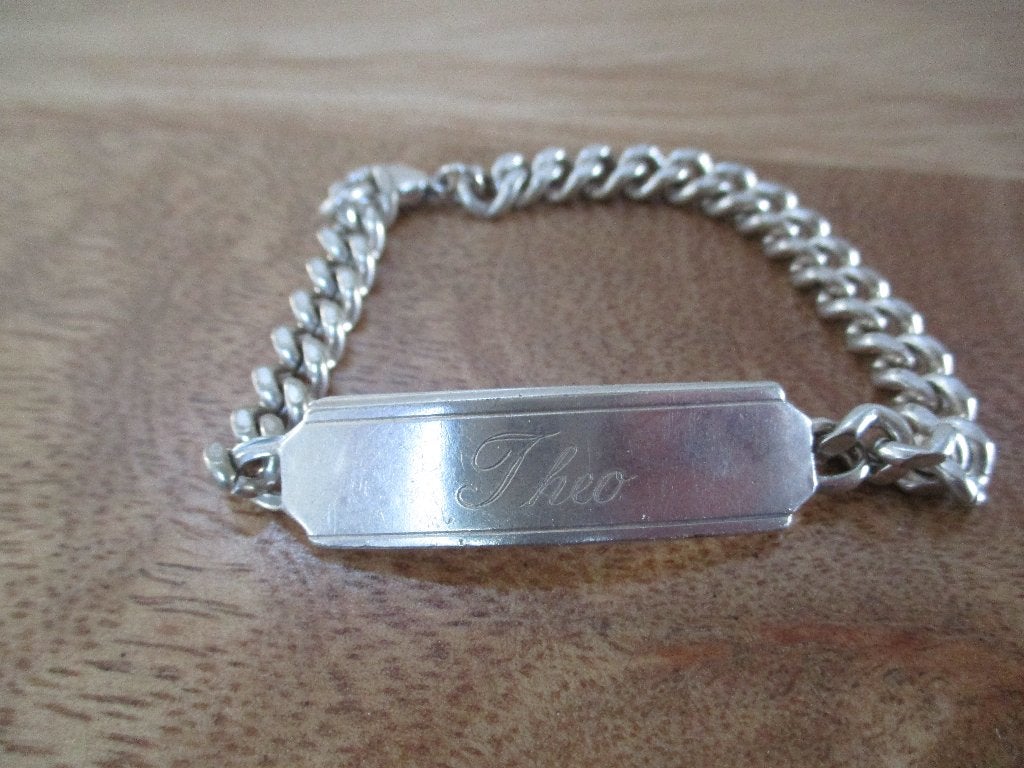 ALPACCA zilverkleur armband 18 cm. lengte naam THEO erin, Verzenden, Zo goed als nieuw, Zilver, Overige materialen
