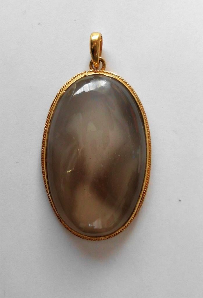 Vergulde Hanger "Vis" - Witte Chalcedoon & 925 Zilver LTR03, Overige voorstellingen, Verzenden, Nieuw, Met edelsteen