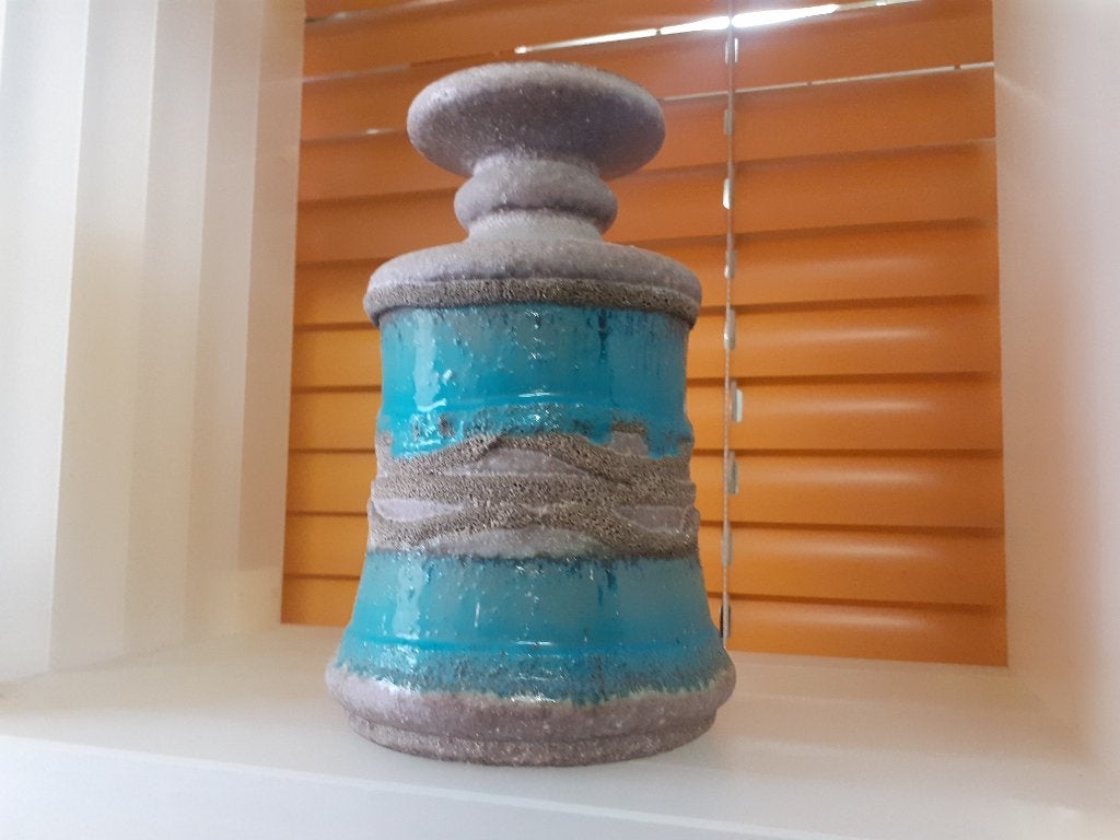 turquoise jaren 70 design West Germany vaas 22 x 14 cm retro, Antiek en Kunst, Ophalen of Verzenden