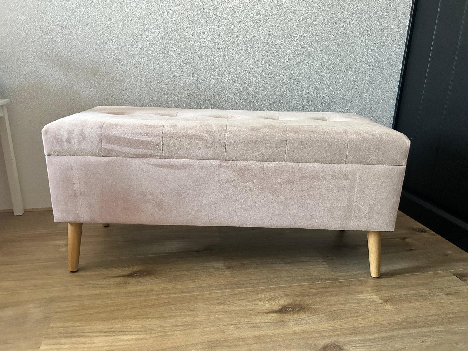 Zacht roze bankje met opbergruimte, Ophalen, Gebruikt, Minder dan 75 cm, Tweepersoons