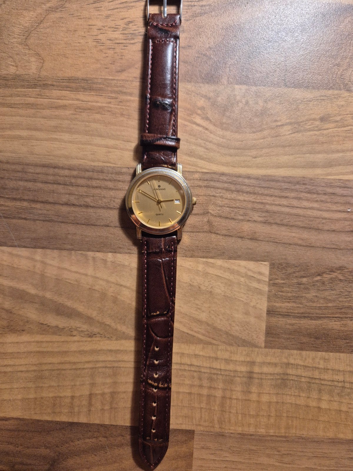 Junghans Quartz Polshorloge met Datum - Goudkleurig, Ophalen of Verzenden, Overige materialen, Polshorloge, Overige merken
