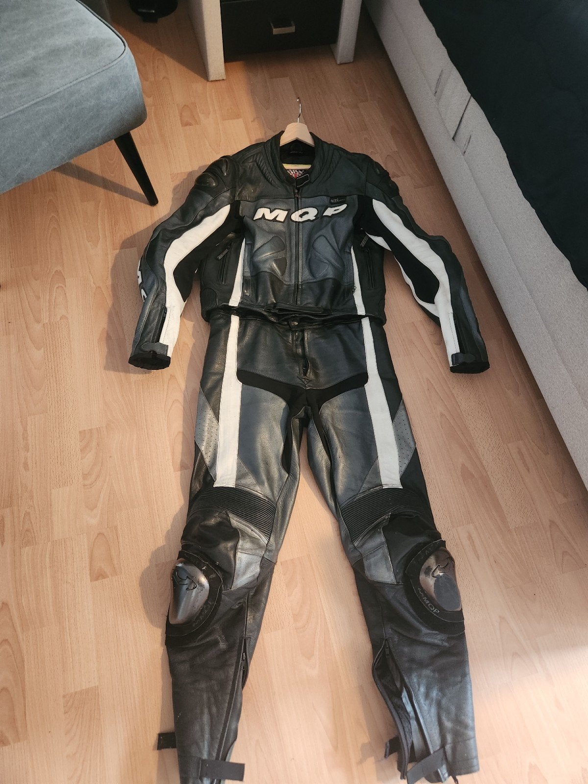 MQ P leren motorpak  maat 54 - Zwart/Wit/grijs Xl, MQP, Ophalen of Verzenden, Tweedehands, Heren