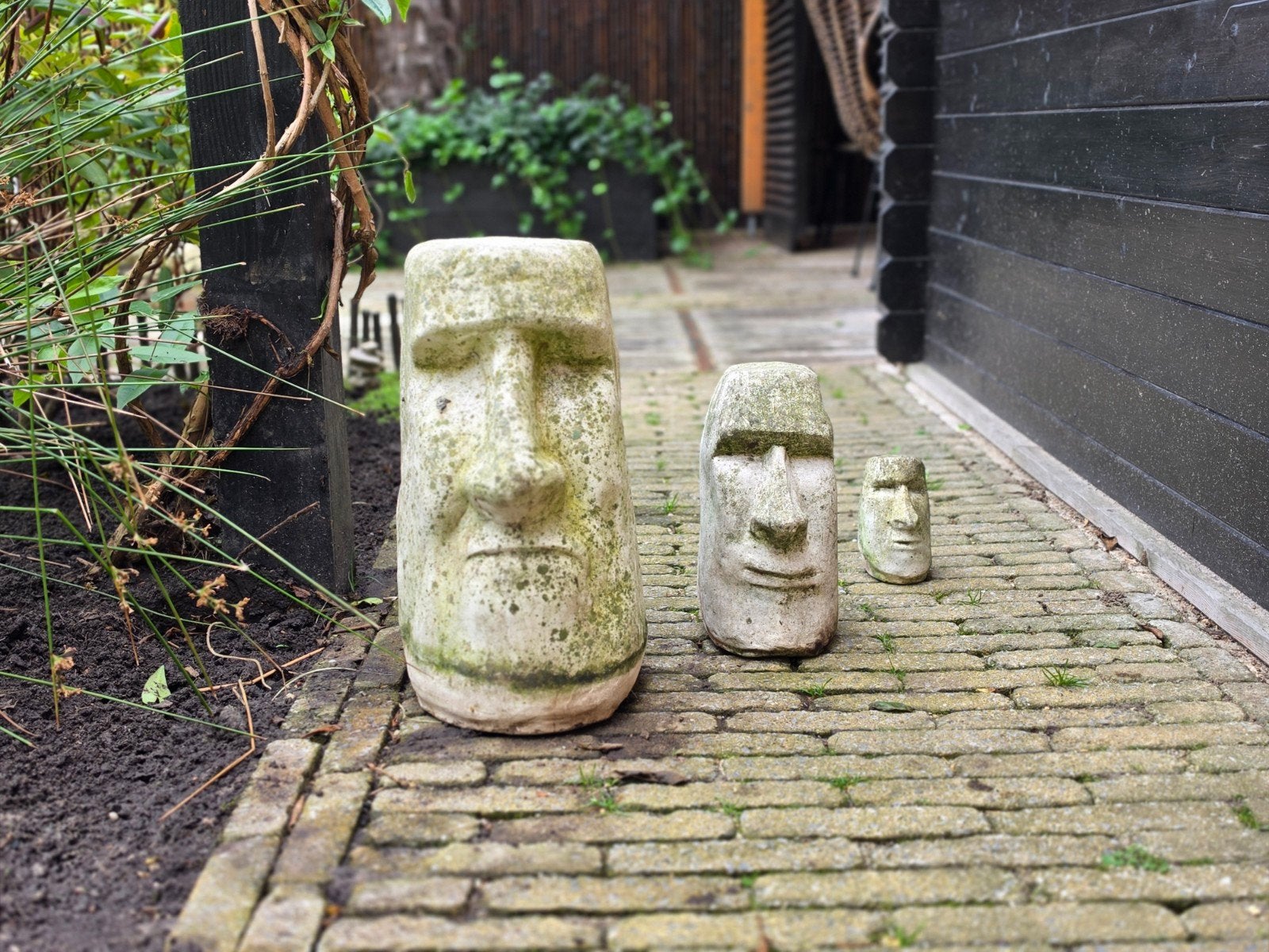 Prachtige set van 3 Moai Paaseiland beelden., Tuin en Terras, Ophalen, Gebruikt, Beton, Abstract beeld