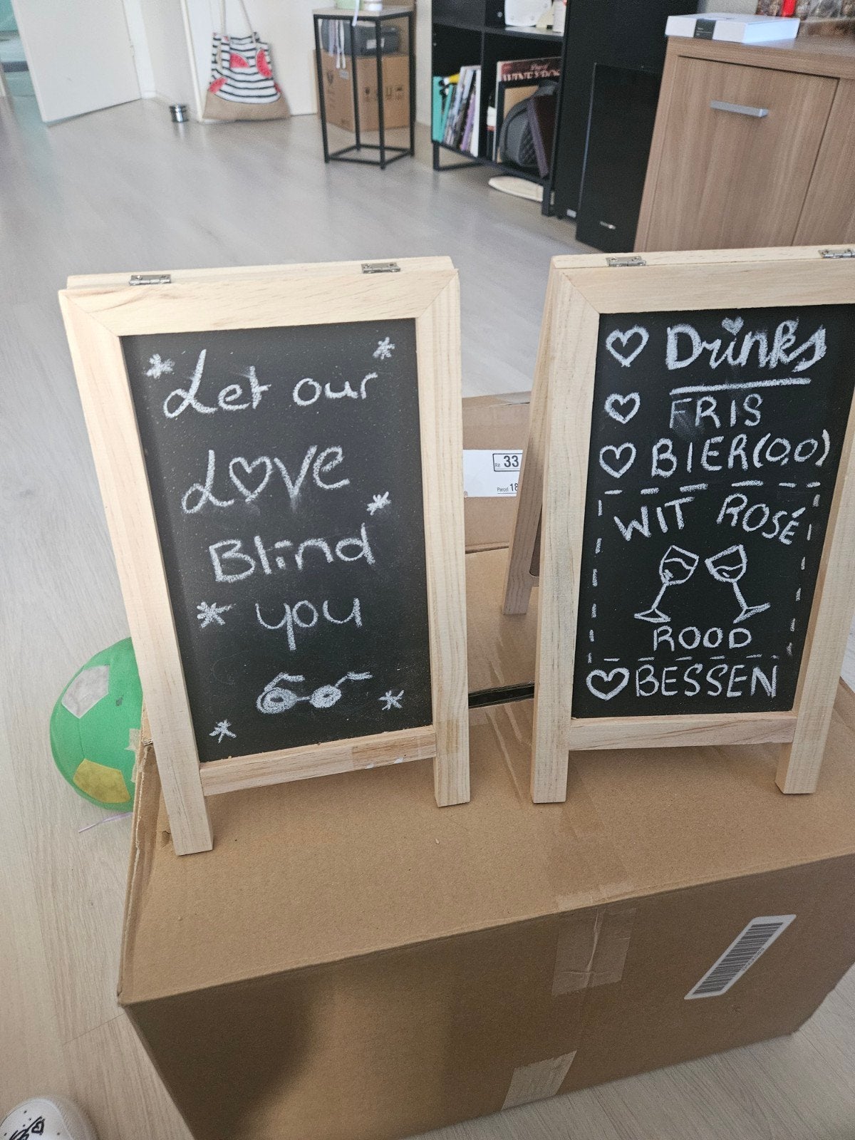 2x dubbelzijdige Krijtbordjes - Decoratief, Ophalen of Verzenden, Zo goed als nieuw, Krijtbord