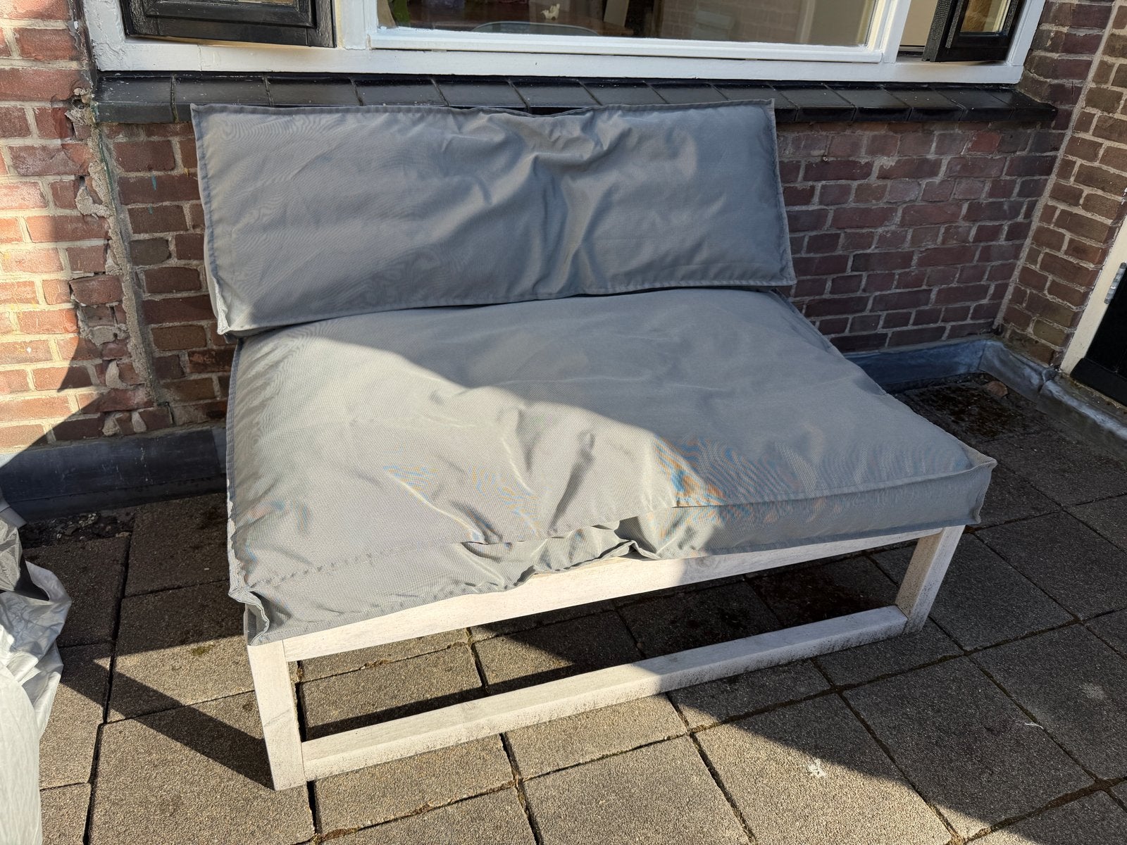 Houten loungebank met kussens / lounge bench + Cusions, Ophalen, Zo goed als nieuw, Hout