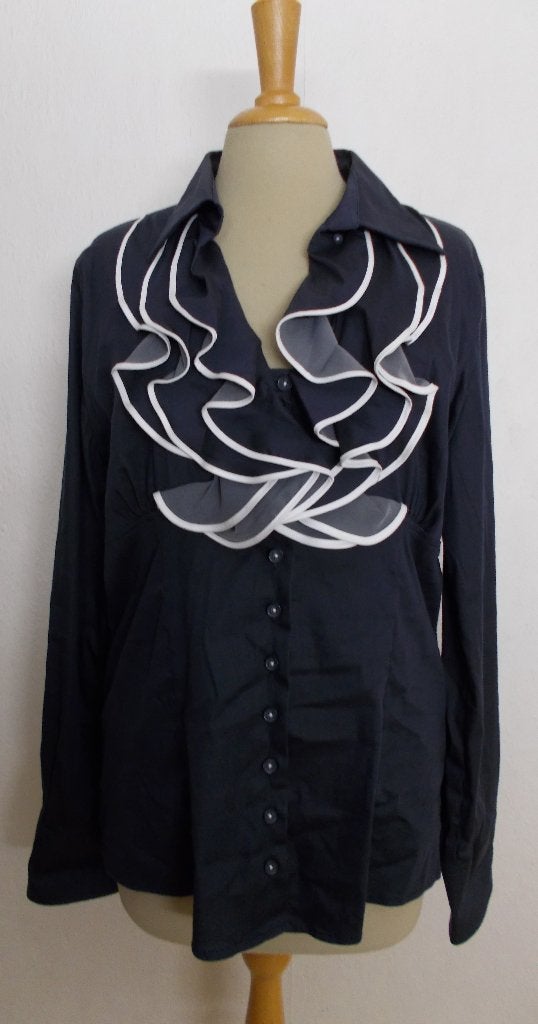 Mooie donkerblauwe stretch blouse van Cavallaro Napoli! 42, Verzenden, Zo goed als nieuw, Maat 42/44 (L), Blauw