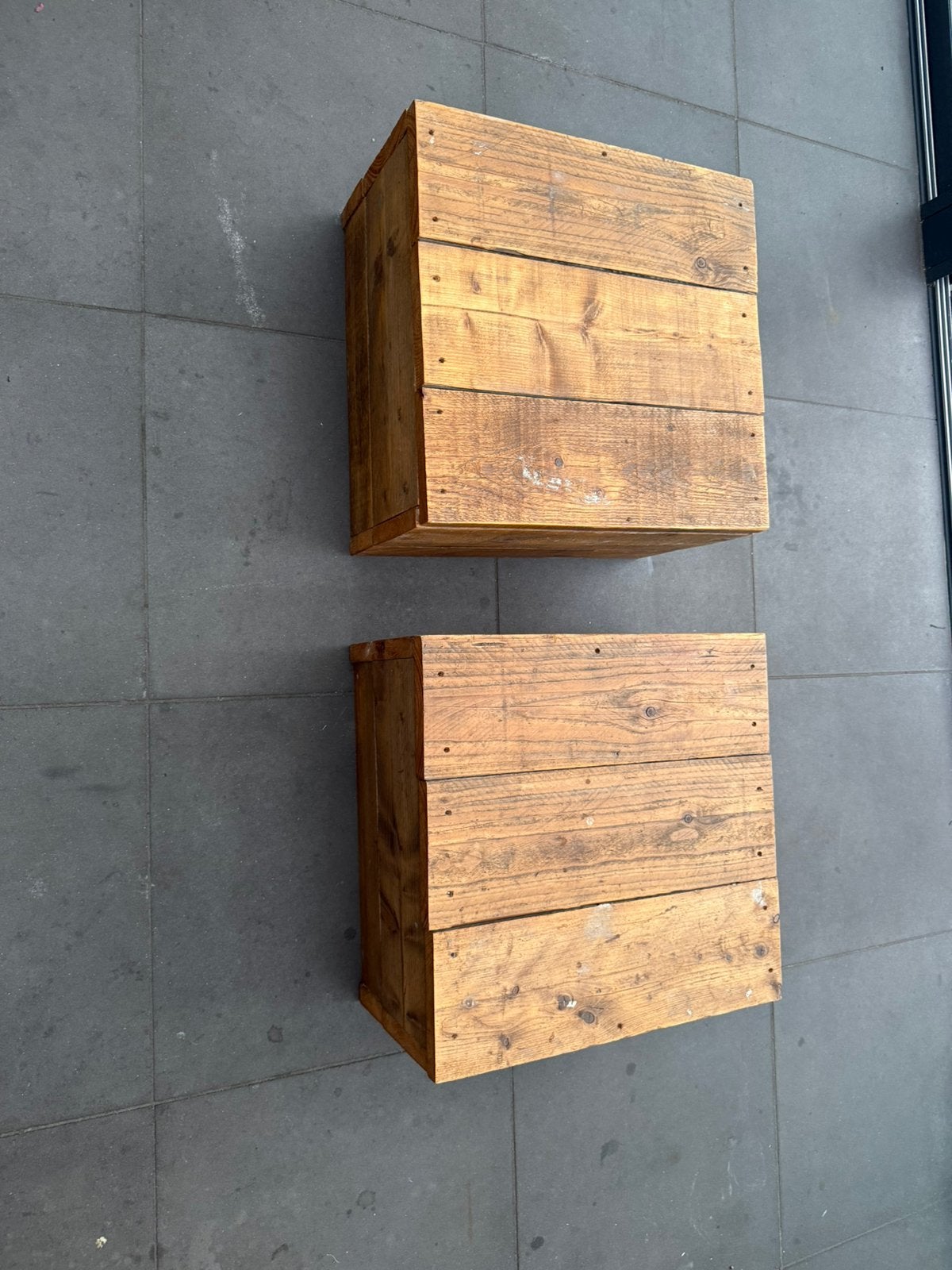 Set van 2 robuuste houten kisten, Ophalen, Minder dan 50 cm, Gebruikt, 50 tot 100 cm