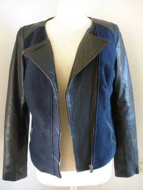 MAISON SCOTCH jack jas blauw wol met leer maat 3 - L, Maat 38/40 (M), Blauw, Zo goed als nieuw, Maison Scotch