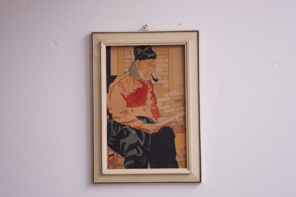 Schilderij zeeman met pijp en krant, Antiek en Kunst, Ophalen of Verzenden, Portret of Personen