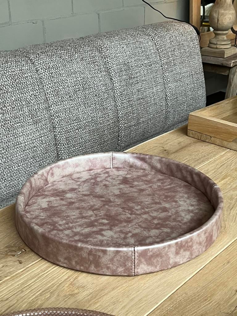 Dienblad roze 40cm echt leer, Ophalen, Zo goed als nieuw, Rond, Overige materialen