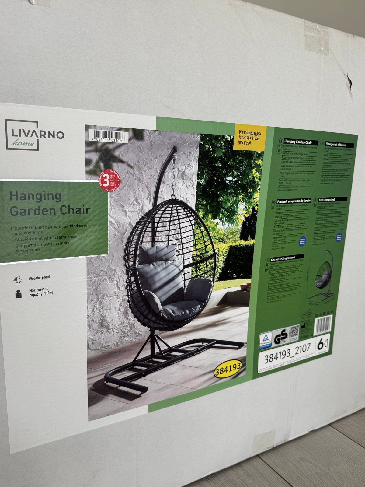 Livarno Home Hangstoel met Standaard - Nieuw in Doos, Livarno, Verstelbaar, Livarno, Nieuw