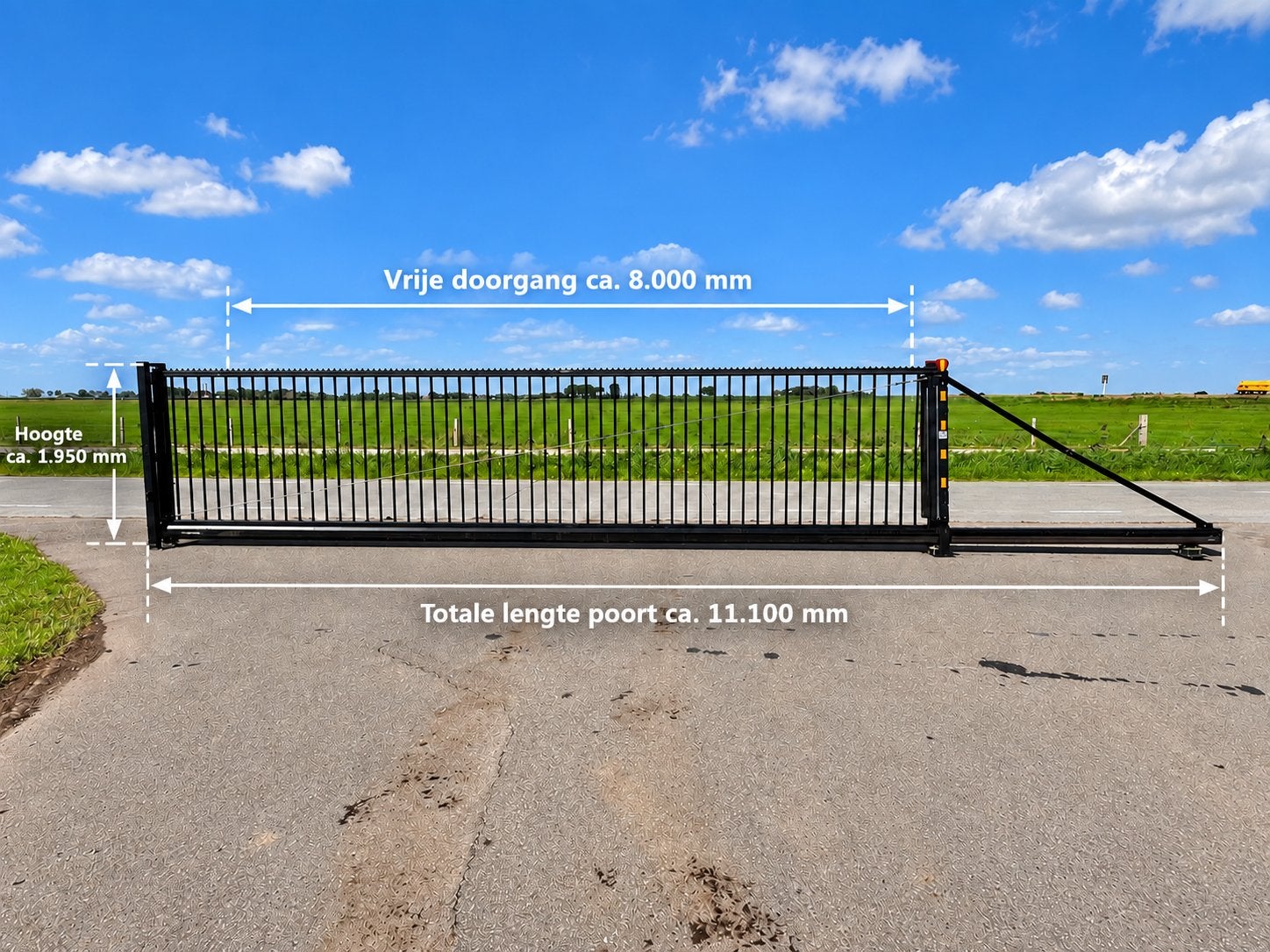 Elektrische Hexta schuifpoort ca.11,1 mtr – doorgang ca.8mtr, Tuin en Terras, Tuinpoorten, Ophalen, Gebruikt, Staal, Schuifpoort