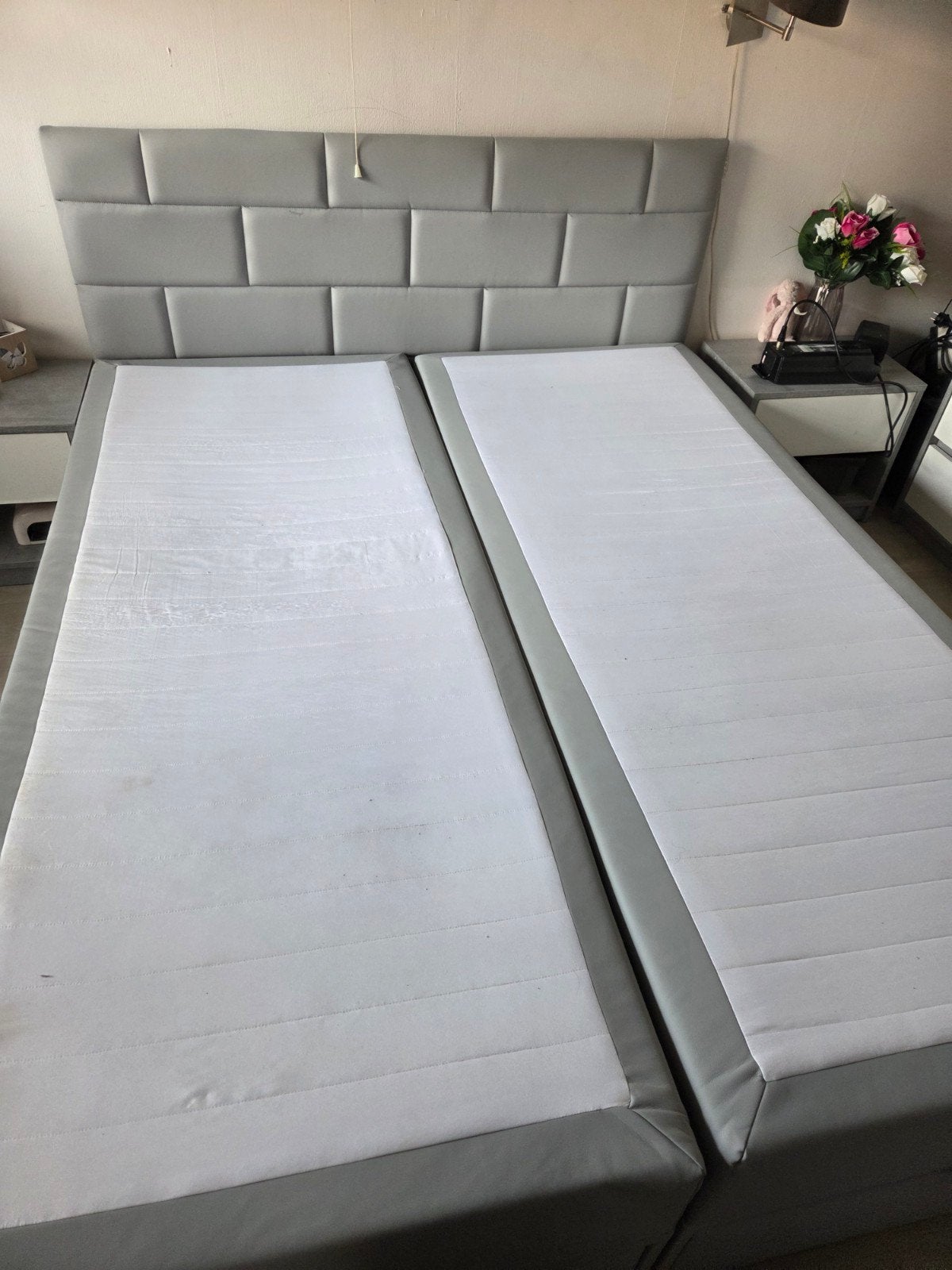 Boxspring bed met opbergruimte en hoofdbord, Ophalen of Verzenden, Zo goed als nieuw