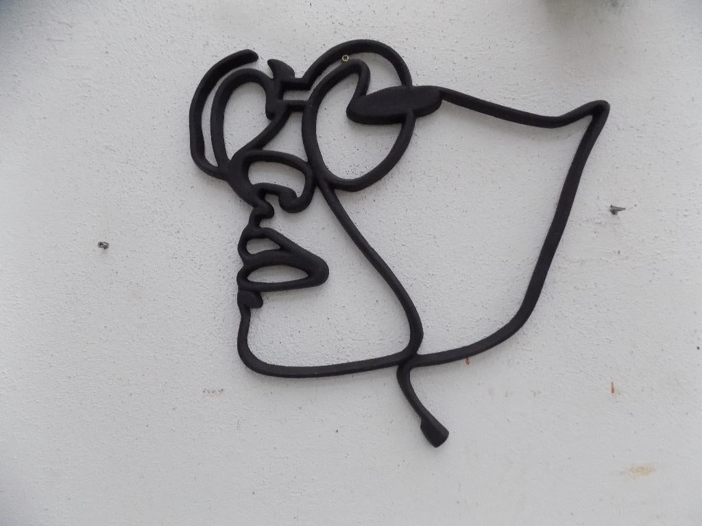 Wanddecoratie metaal vrouwengezicht, Huis en Inrichting, Woonaccessoires | Overige, Ophalen of Verzenden, Gebruikt